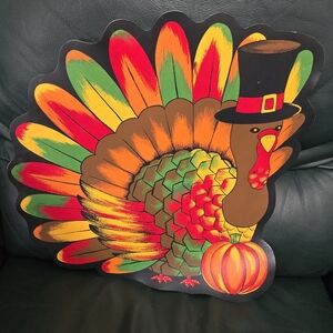 Vintage Turkey Vinyl Placemat, Turkey Thanksgiving Fall